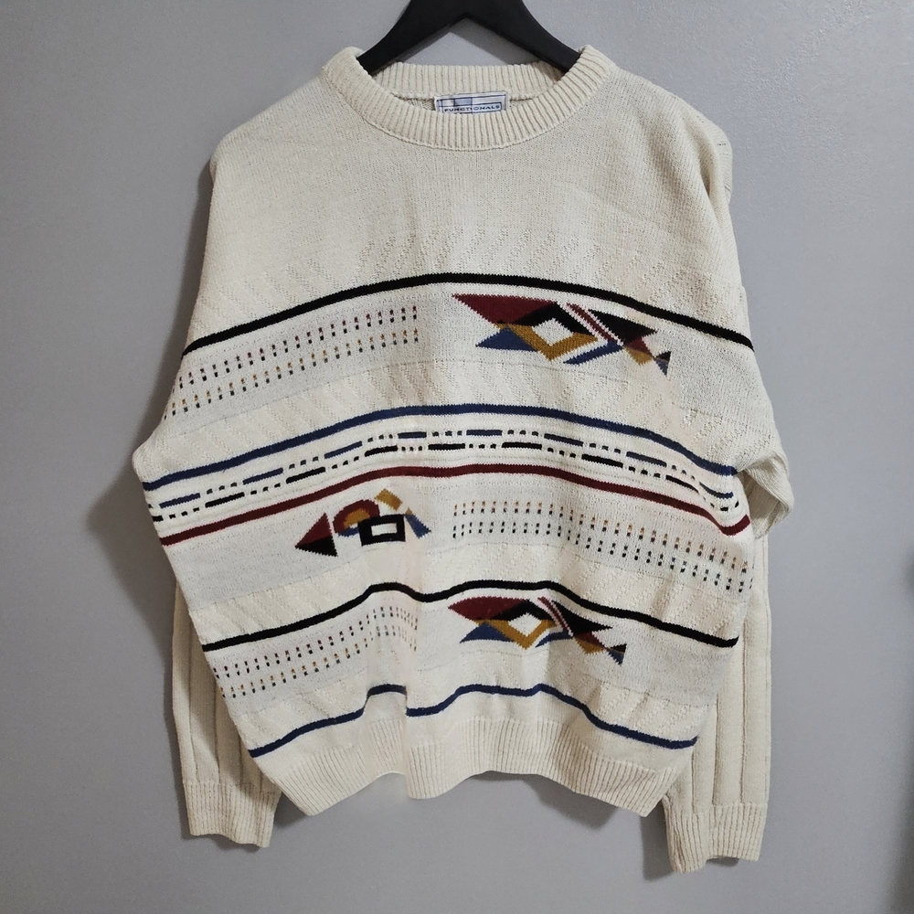 Vintage 90s Grandpa Geometric Sweater